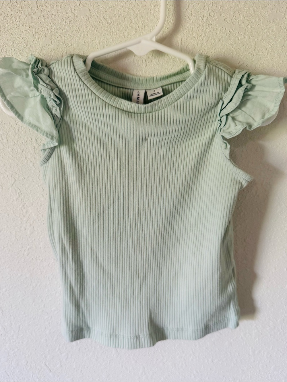 Janie and Jack Girls' Light Mint Ruffle Sleeve Ribbed Top Size 3
